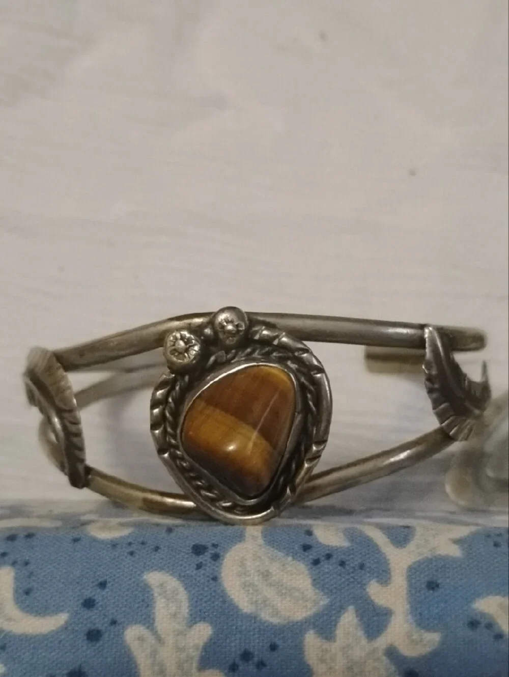 Source Unknown Silver Cuff Bracelet with Brown Tiger's Eye
